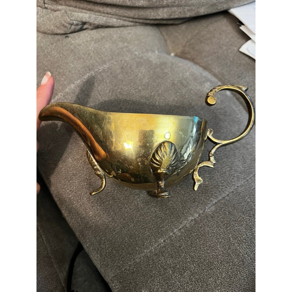 Vintage Brass Creamer Bowl with Hanfle & Spout Ornate Feet Beautiful 1980’s